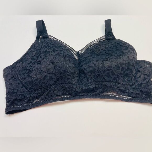 Knix Lace Deep V Bralette Plus‎ Size XXXXL 4X Black Wireless Lightly Lined - Picture 1 of 7
